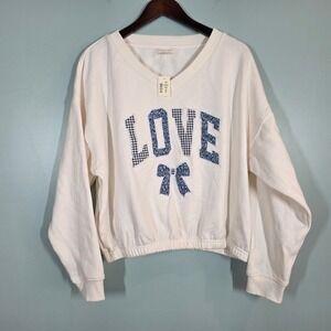 Aeropostale Cloud Soft V-Neck Sweatshirt White Love Applique Bow 3860 Small NWT